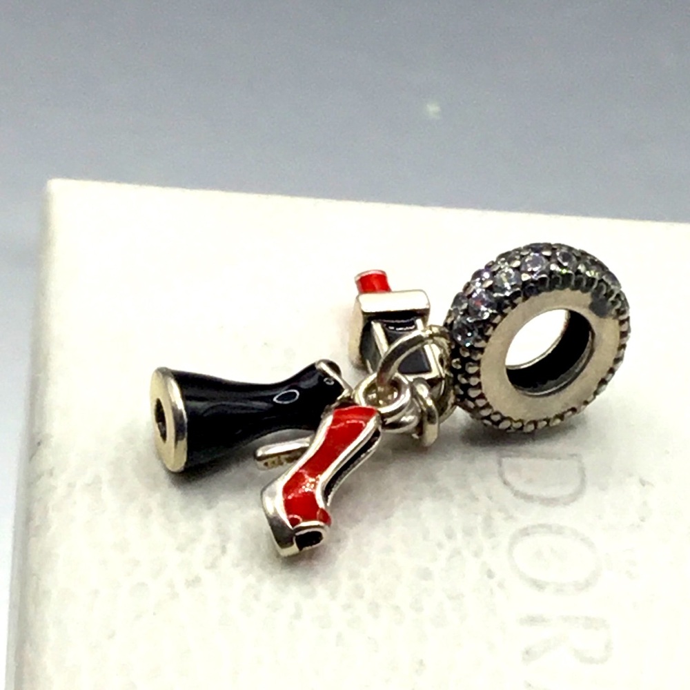 Pandora Sterling & Enameled 3pc GLAMOUR TRIO w Sparkling Bail